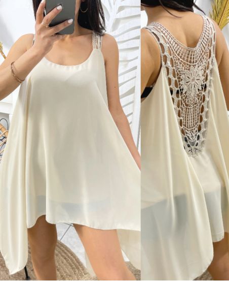 OVERSIZED ASYMMETRICAL TUNIC LACE BACK PE1195 BEIGE