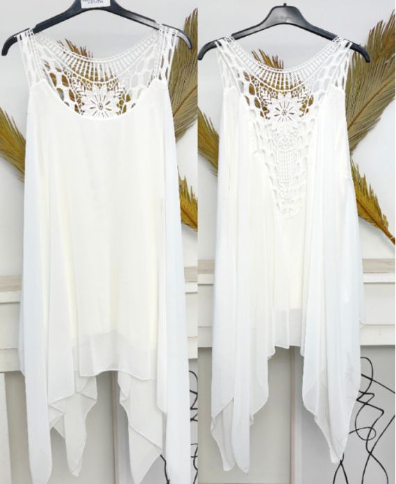 OVERSIZED ASYMMETRICAL TUNIC LACE BACK PE1195 WHITE