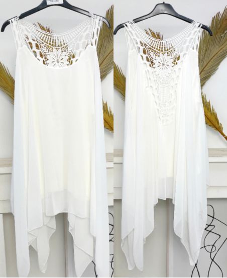 OVERSIZED ASYMMETRICAL TUNIC LACE BACK PE1195 WHITE