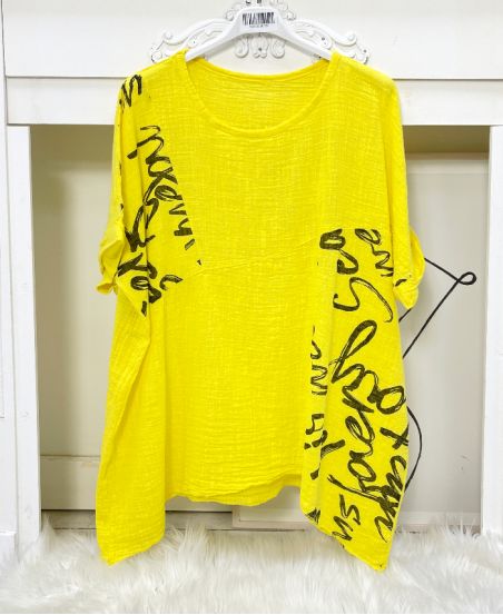 COTTON TUNIC WRITING PE704 YELLOW