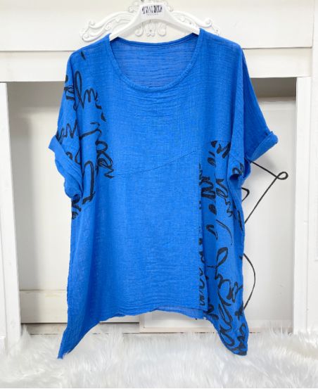 WRITING COTTON TUNIC PE704 ROYAL BLUE