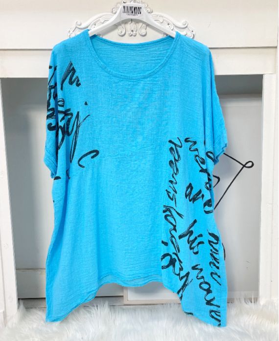 COTTON TUNIC ECRITURE PE704 AZURE BLUE