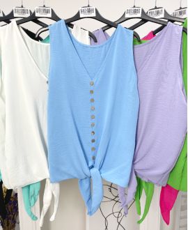 PE1192 SKY BLUE TIE BUTTON TOP