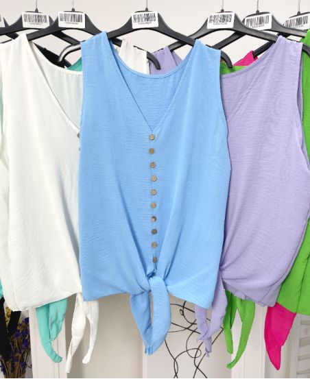 PE1192 SKY BLUE TIE BUTTON TOP