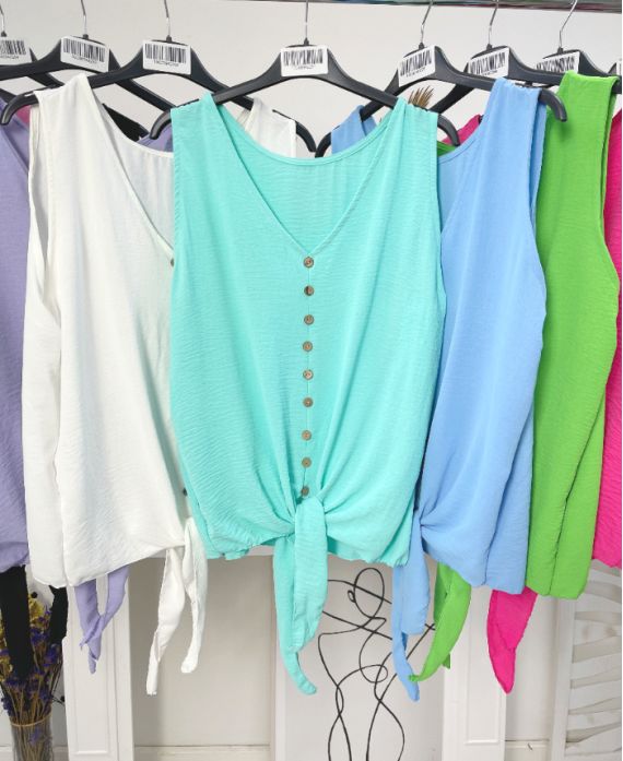 PE1192 TIE BUTTON TOP PASTEL GREEN