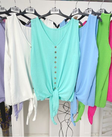 PE1192 TIE BUTTON TOP PASTEL GREEN