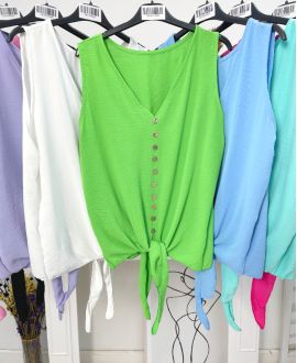 PE1192 TIE BUTTON TOP LEMON GREEN