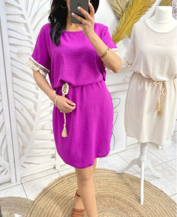 FRINGED DRESS PE844 MAUVE