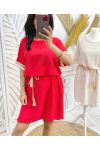 PE844 FRINGED DRESS RED