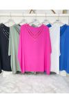 PLUS SIZE VISCOSE TOP RHINESTONE NECKLINE LACE PE1127 FUSHIA