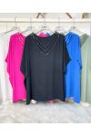 PLUS SIZE VISCOSE TOP NECKLINE RHINESTONE LACE PE1127 BLACK