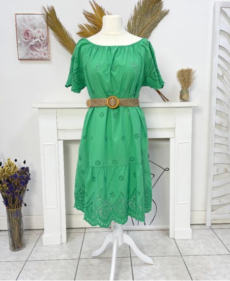 COTTON BRODERIE ANGLAISE DRESS PE1122 GREEN