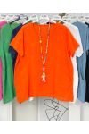 TUNIQUE OVERSIZE COTON BRODEE 2 POCHES PE1159 ORANGE