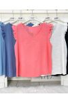 TOP CON MANICHE IN COTONE CON RICAMO PE1164 CORAL