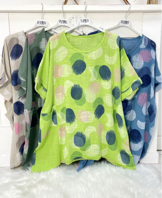 LARGE SIZE PRINTED TUNIC PE1183 ANIS GREEN