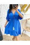 ROBE A POMPON FRANGE DENTELLE PE1132 BLEU