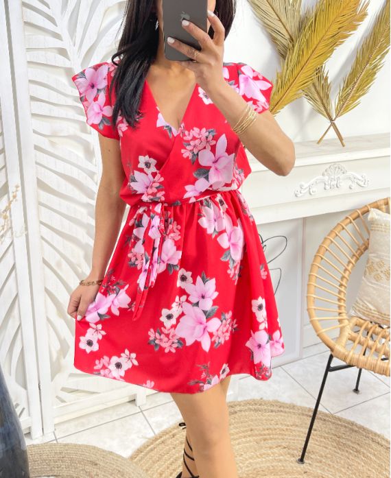 VESTIDO FLORAL PE1227 ROJO