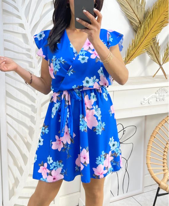 FLORAL DRESS PE1227 ROYAL BLUE