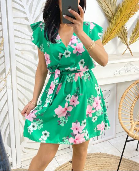 ROBE FLEURIE PE1227 VERT