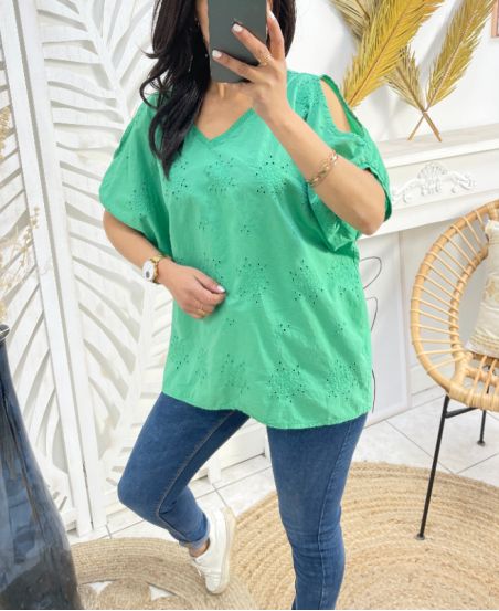 EMBROIDERED COTTON TOP PE1141 GREEN