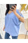 TOP COTON BRODE PE1141 BLEU 