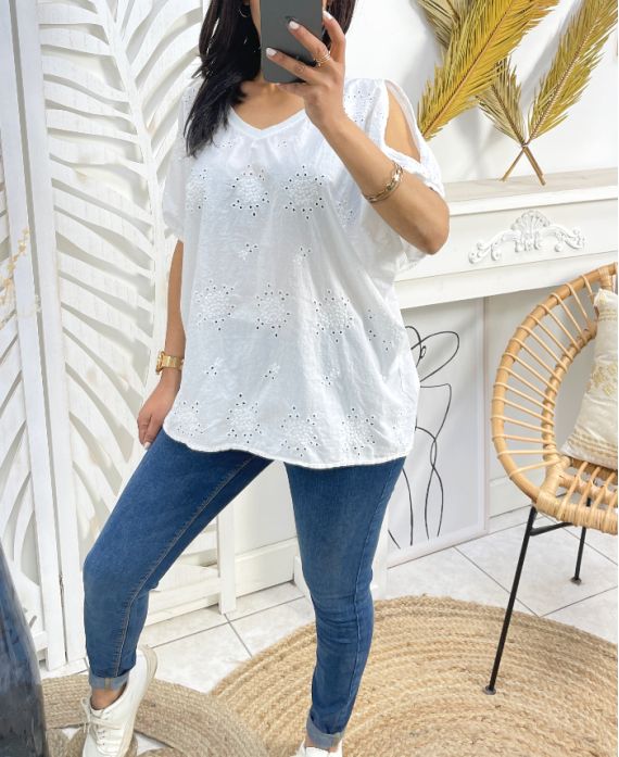 TOP COTON BRODE PE1141 BLANC