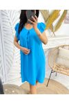 FLOWING DRESS WITH RUFFLE SLEEVES SS807 BLUE