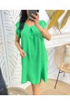FLOWING DRESS WITH RUFFLE SLEEVES PE807 GREEN
