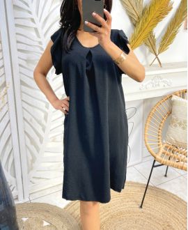 FLOWING DRESS WITH RUFFLE SLEEVES SS807 BLACK