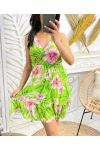 FLOWERS DRESS WITH ADJUSTABLE STRAPS PE1119 GREEN