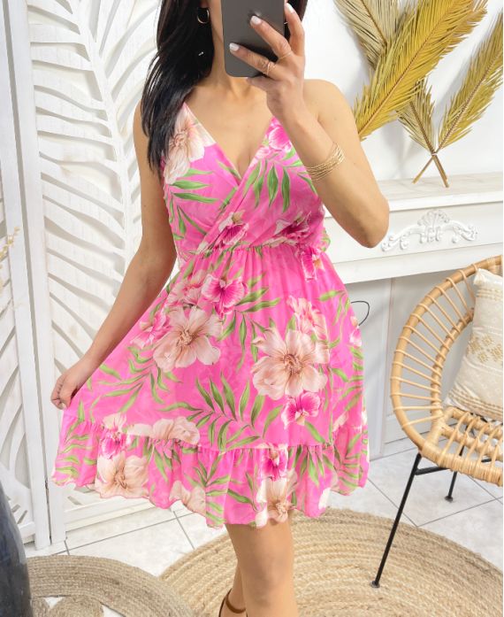 FLOWERS DRESS WITH ADJUSTABLE STRAPS SS1119 PINK