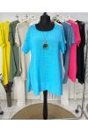 TÚNICA DE ENCAJE DE GASA DE ALGODÓN OVERSIZE PE1092 + CUELLO LIBRE AZUL CELESTE