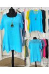 OVERSIZED COTTON GAUZE LACE TUNIC PE1092 + FREE COLLAR AZURE BLUE