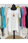 OVERSIZED COTTON GAUZE LACE TUNIC PE1092 + NECKLACE OFFERED WHITE