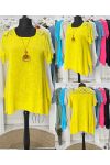 TUNICA OVERSIZE IN PIZZO GARZA DI COTONE + COLLANA OFFERTA PE1092 GIALLO