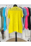 OVERSIZED COTTON GAUZE LACE TUNIC + NECKLACE OFFERED PE1092 YELLOW