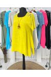 OVERSIZED COTTON GAUZE LACE TUNIC + NECKLACE OFFERED PE1092 YELLOW