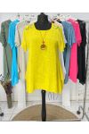 OVERSIZED COTTON GAUZE LACE TUNIC + NECKLACE OFFERED PE1092 YELLOW