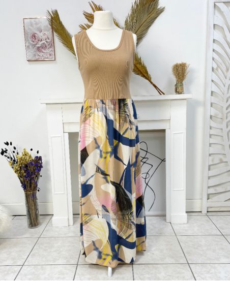 BI-MATIRE PRINTED COTTON MAXI DRESS PE1023 CAMEL