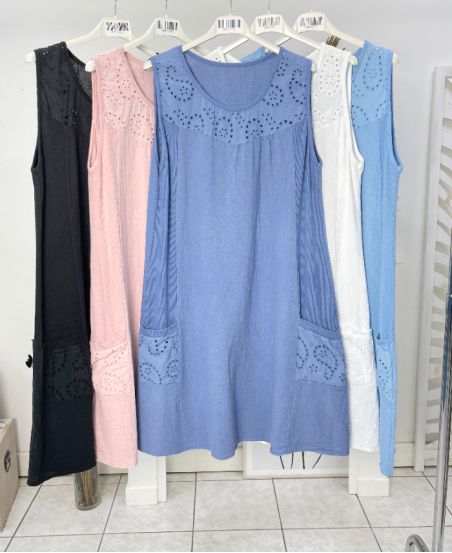EMBROIDERED COTTON DRESS PE1028 BLUE JEANS