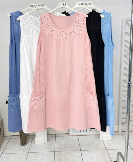 EMBROIDERED COTTON DRESS PE1028 PINK