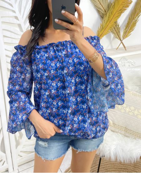 TRANSPARANTE TOP MET ELASTISCHE SCHOUDERS PE2082 BLAUW