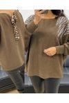MAGLIONE LEOPARDATO CON FIOCCO DI STRASS AH250292 MARRONE