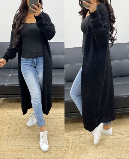 CARDIGAN IN MAGLIA EXTRA LUNGA AH250329 NERO