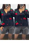 GILET COURT CHERRY A BOUTONS ROUGE AH250407 NOIR