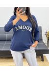 MAGLIONE LEGGERO CON SCOLLO A V LOVE ALWAYS AH250437 NAVY