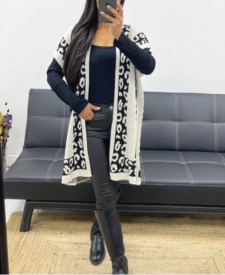 LEOPARD PATTERNED AH250914 BEIGE CARDIGAN/PONCHO