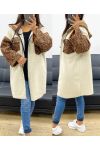 GIACCA OVERSIZE IN FELPA CON CAPPUCCIO LEOPARDATO CON ZIP E AH250896 ECRU