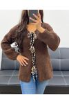 LEOPOARD BOW CARDIGAN AH250898 CHOCOLATE