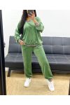 SET TASCHE PANTALONI MAGLIONE CON SCOLLO A V IN VELLUTO AH250996 VERDE